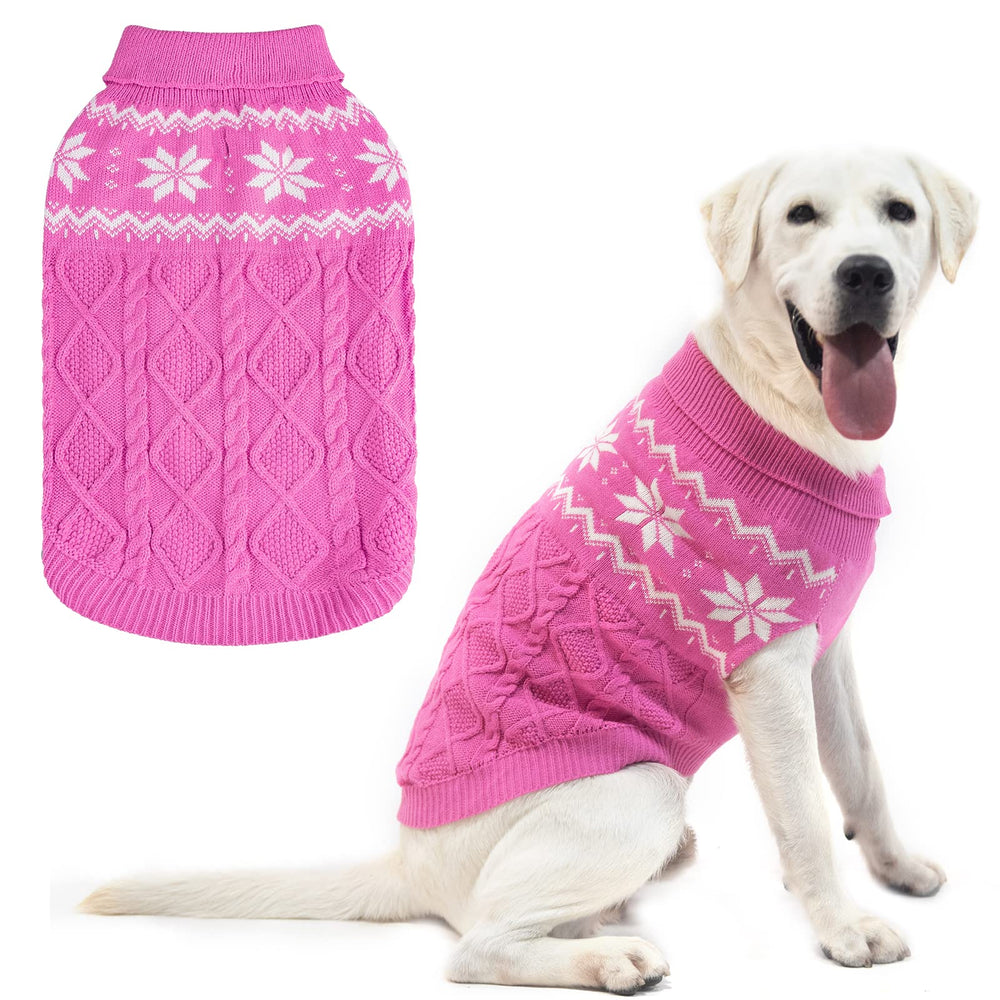 SCIROKKO warm winter pink dog sweater front view keeps dogs cozy on cold walks.