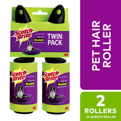 Scotch-Brite pet hair lint roller two-pack with ergonomic handle for on-the-go lint removal.
