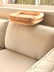 SCPW24 cushion protector cat bed installed on sofa with dual posts visible