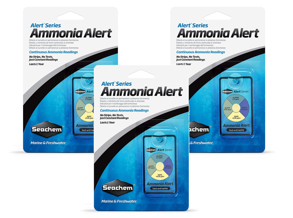 Seachem Ammonia Alert 1 Year Monitor 3-pack packaging for reliable aquarium monitoring