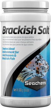 Seachem Brackish Salt packaging shows 300 g box for easy dosing and storage.