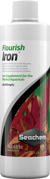 Seachem Flourish Iron 250ml bottle supports vibrant plant growth in freshwater aquariums.