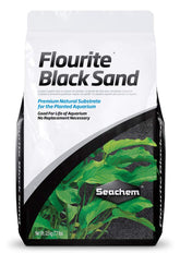 Seachem Fluorite Black Sand Substrate front bag shows premium planted tank base for vibrant aquascapes.