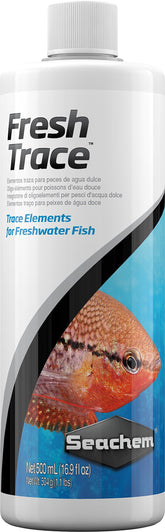 Seachem Fresh Trace 500ml bottle supports aquarium health with trace-element supplementation.