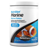 Seachem Nutridiet Marine Flakes jar closeup for balanced nutrition and vitality.