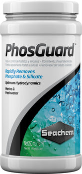 Seachem PhosGuard bottle closeup with porous beads for filtration.