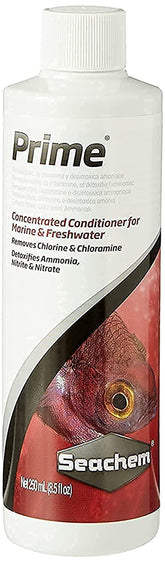 Seachem Prime bottle front label shows chlorine removal feature.
