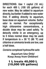 Seachem Prime bottle label shows formula and safe dosing guidance.
