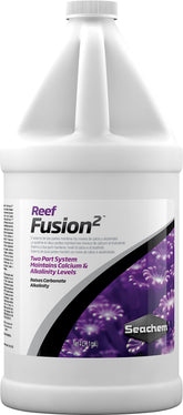 Seachem Reef Fusion calcium bottle pour demonstrates rapid calcium delivery for healthy corals.