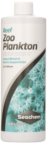Seachem Reef Zooplankton 500ml bottle—easy-to-use reef nutrition for zooplankton feeders.