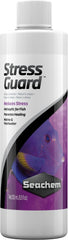 Seachem StressGuard bottle front showing slime coat protection for stressed fish during handling