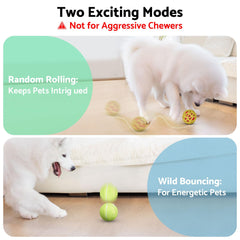 seagi interactive dog toy ball rolling mode demonstrated on hardwood floors.