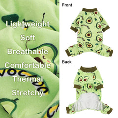Sebaoyu avocado dog pajamas back view highlighting soft velvet fabric