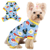 Sebaoyu dog pajamas blue bread XS fabric close-up for soft comfort.