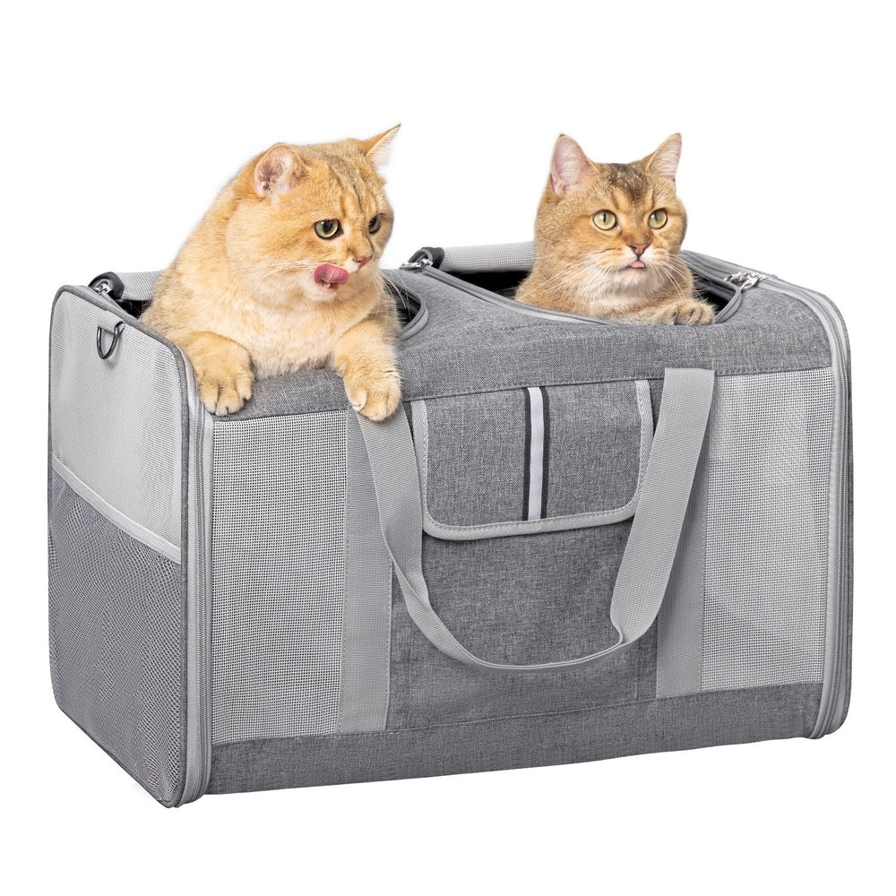 Sedioso large cat carrier divided interior keeps two cats separated for calmer transport.