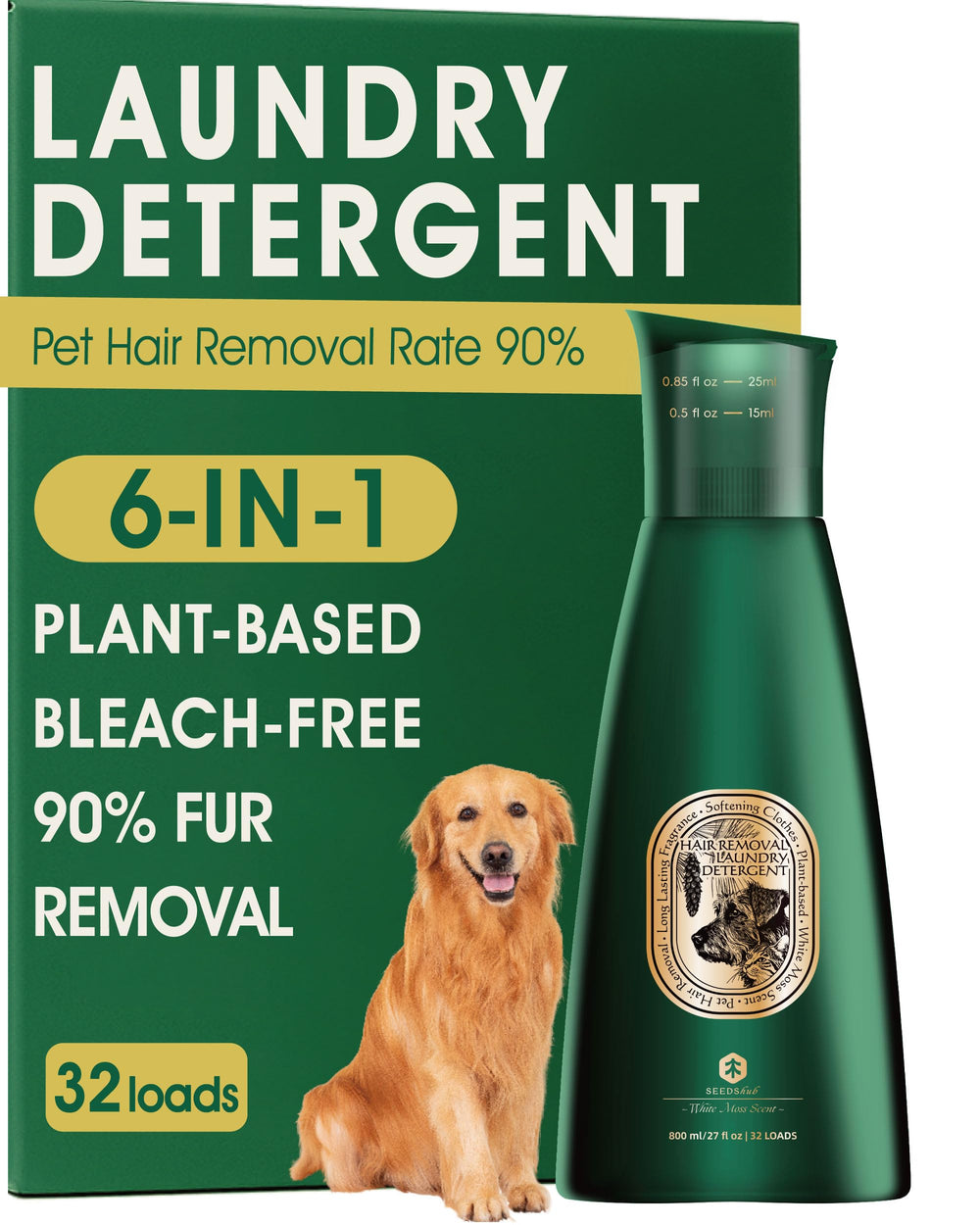 Seedshub Pet Hair Remover bottle front with cedar scent for fresh laundry