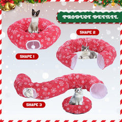 Seeloowy Christmas Cat Tunnel Bed highlights warm flannel fabric for cozy indoor use.