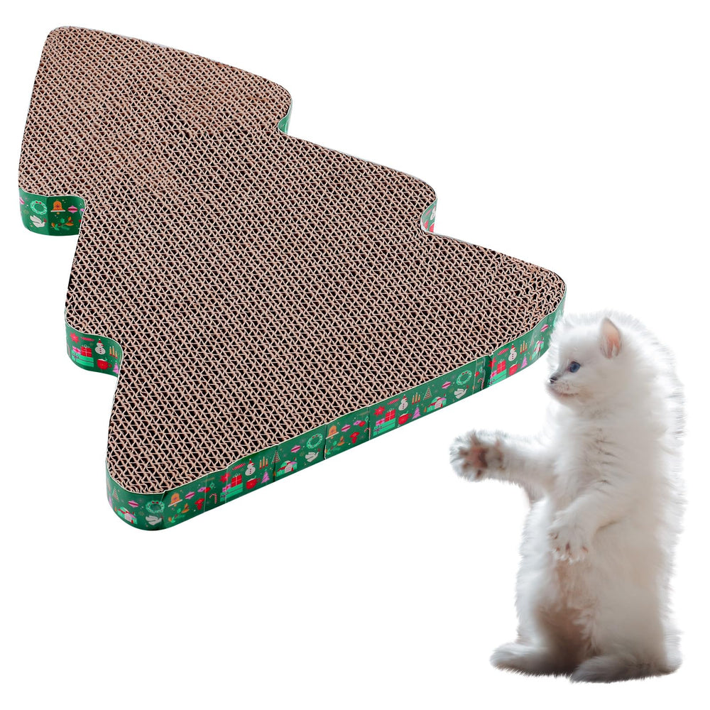 Seematn Christmas tree scratcher front view showcases festive decor and cat scratching in one.