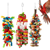 Seenelling 3pcs extra-large parrot toy with multicolored blocks for engaging chewing and climbing.