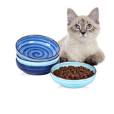 Selamica ceramic cat bowls set 4 wide shallow design for whisker-friendly meals.
