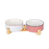 Selamica ceramic dog bowl 14oz front view—stable dual-dish setup for easy meals.