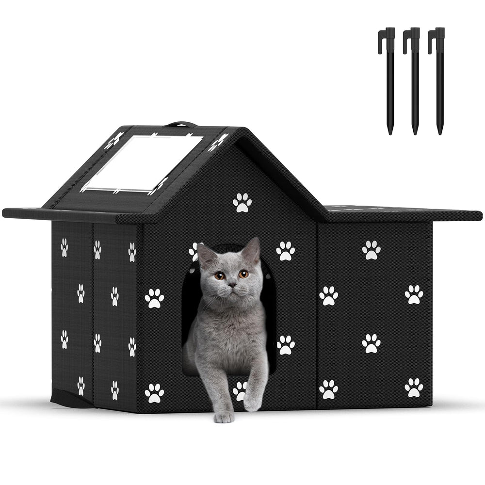 SELBATON outdoor cat house weatherproof black ideal for winter outdoor shelters