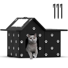 SELBATON outdoor cat house weatherproof black ideal for winter outdoor shelters