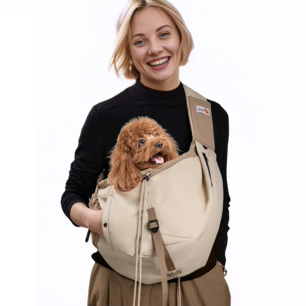 SENIOR BUDDAY dog carrier sling shows a lightweight design for effortless travel and hands-free outings