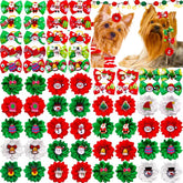 Senniea Christmas dog bow with red-green-white patches for festive styling.