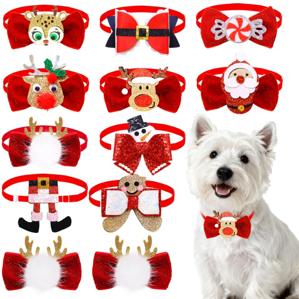 Senniea Christmas dog collar bow set Santa pattern adds festive photo charm