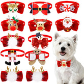 Senniea Christmas dog collar bow set Santa pattern adds festive photo charm