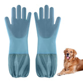 Senquoyn dog washing gloves extended-sleeves protect arms during splash-free grooming.