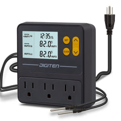 SENSTREE reptile thermostat front view with three outlets for independent zone control.