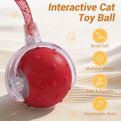 Sentoo interactive cat ball toy side view shows attachable tails for customized play