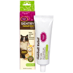 Sentry Hairball Relief packaging highlights malt flavor for cat hairball care.