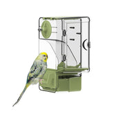 Septillar alimentador automático para pájaros con percha exterior, fácil de usar.