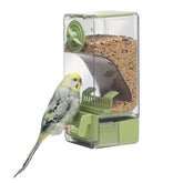 Septillar comedero automático exterior con percha para aves pequeñas, mantiene jaula limpia.