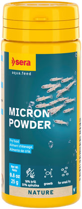 Sera Micron Powder 50ml packaging shows compact container for easy fry feeding