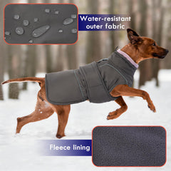 SeranPup gray dog coat fleece lining closeup emphasizes soft warmth inside.