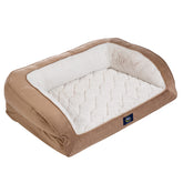 Serta orthopedic quilted couch dog bed Desert Sand large front view with bolster for support