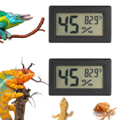 Serundo Auto reptile thermometer front view with dual readout for terrarium monitoring.