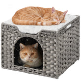 SETVSON handwoven rattan cat cave front view cozy den for naps.