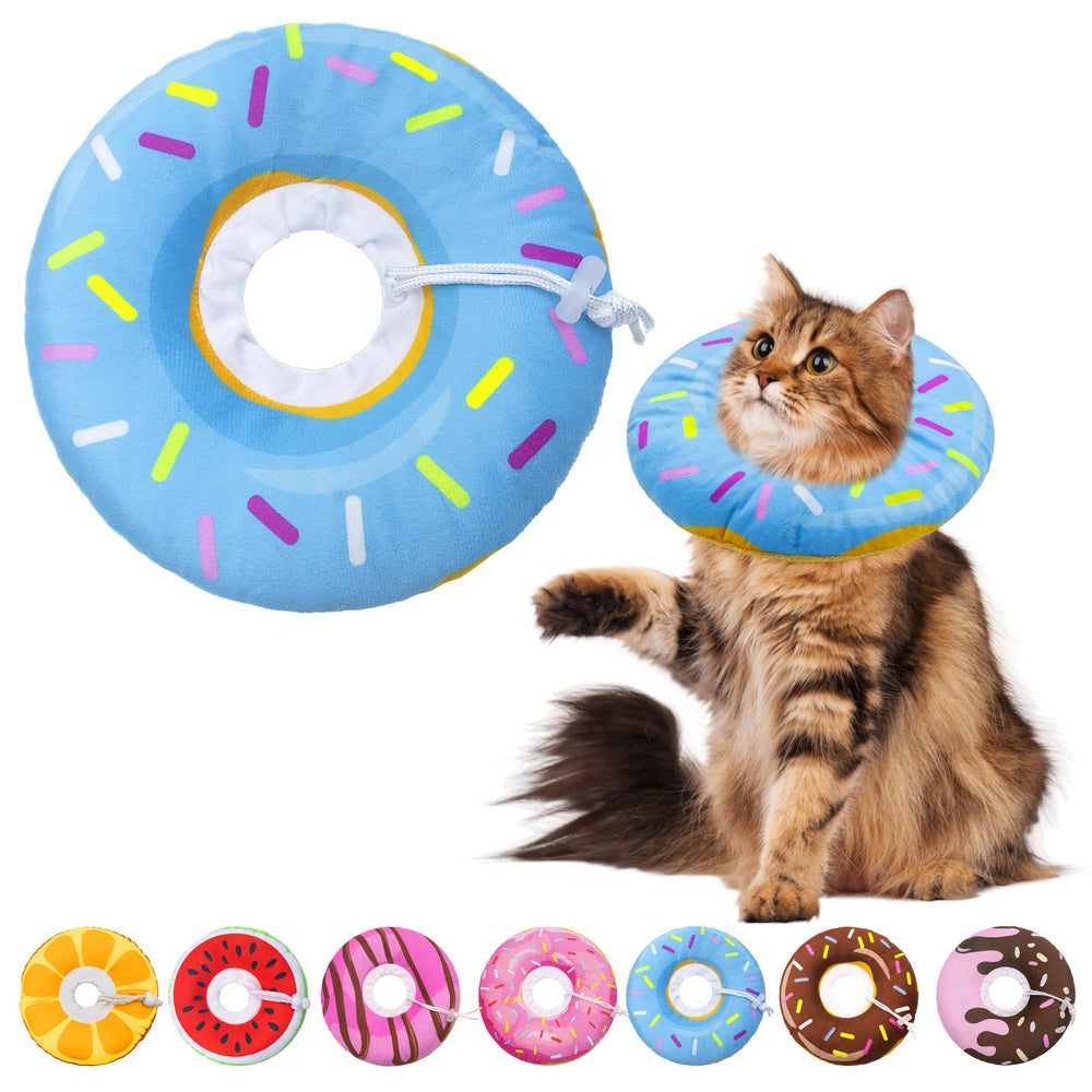 Seyezo cat cone soft collar blue front view, helps prevent licking during recovery.