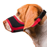 Seyezo soft breathable dog muzzle red close-up showing comfortable mesh for everyday wear