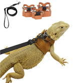 SEZDEKI 3-pack bearded dragon harnesses in brown leather shown front view for adjustable fit.