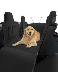 Shademax dog seat cover installation demonstrates quick fit and secure headrest anchoring.