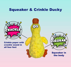 SHAGGYTAILVILLAGE Squeaky Duck Toy with crinkle feet enhances sensory play.