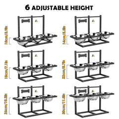 SHAINFUN dog bowl stand height-options shows six adjustable heights for comfortable feeding