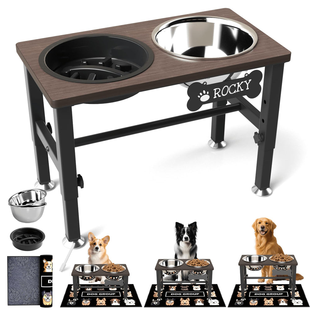 SHAINFUN elevated dog bowls assembled view with stable stand for comfortable eating.