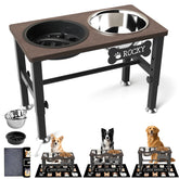 SHAINFUN elevated dog bowls assembled view with stable stand for comfortable eating.
